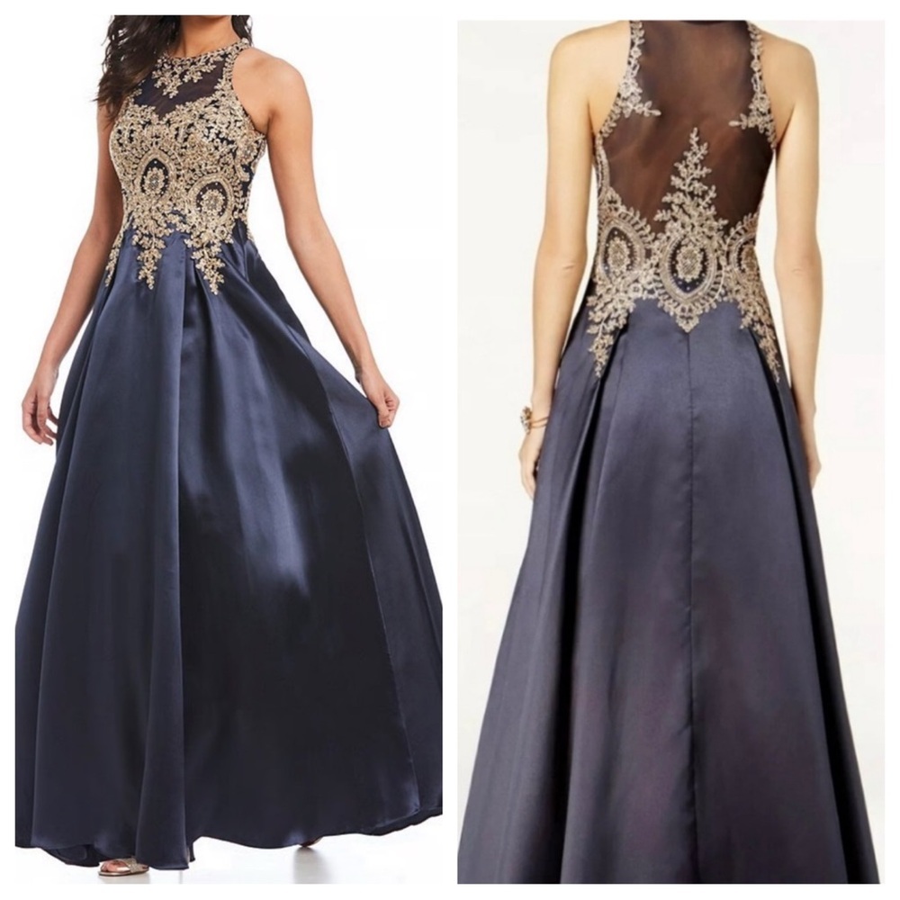 NWT! Xscape Golden Embroidered Evening Dress